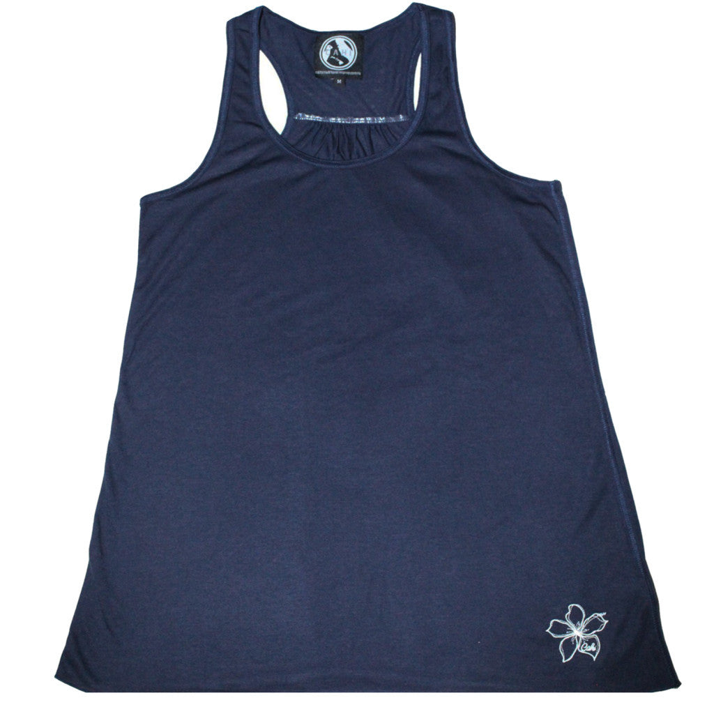 Womens Navy Blue Hibiscus Racerback Tank