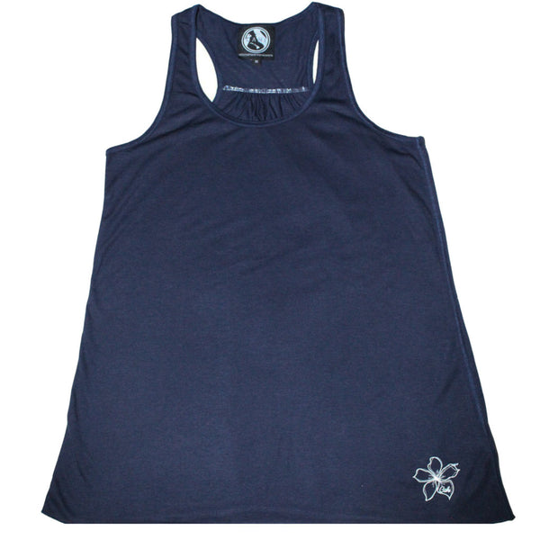 Womens Navy Blue Hibiscus Racerback Tank